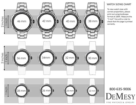 chanel watch size chart